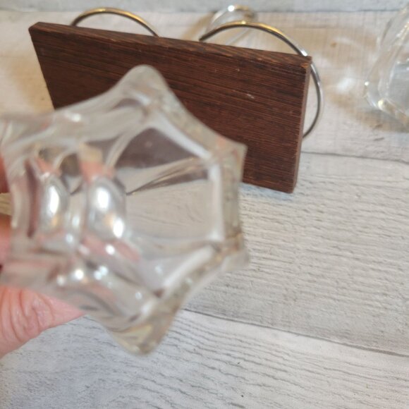 Vintage Glass Salt & Pepper Shakers With Silverplate Holder On Wooden Base - Picture 8 of 8